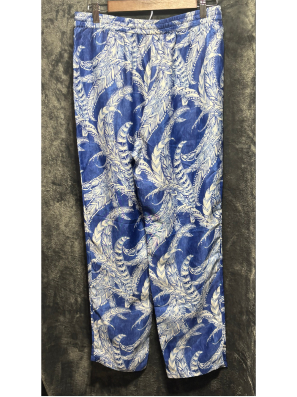 NWT J.McLaughlin Luxe Silk Blend Blue White Fern Leaf Drawstring Pants Size M - Picture 3 of 9